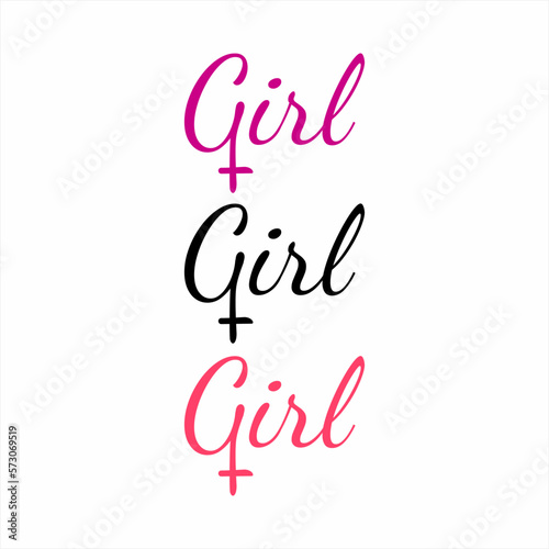 Girl word design with female gender symbol on letter G. Can be used for t-shirt design and cafe decoration.