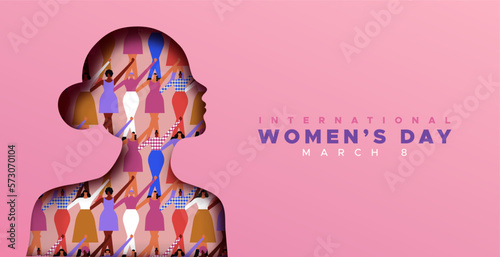 Women’s day pink papercut woman silhouette greeting card