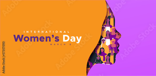 International women’s day papercut woman silhouette banner design
