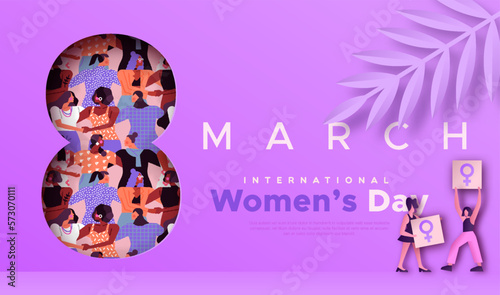 International women’s day 8 march purple cutout diverse people card