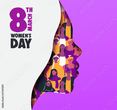 International women’s day paper cut woman profile card design