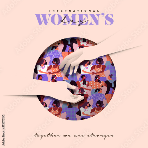 Women's Day two friend hand helping together concept card