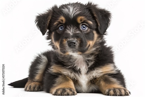 Young puppy of undetermined breed, 5 months old, isolated on white Generative AI