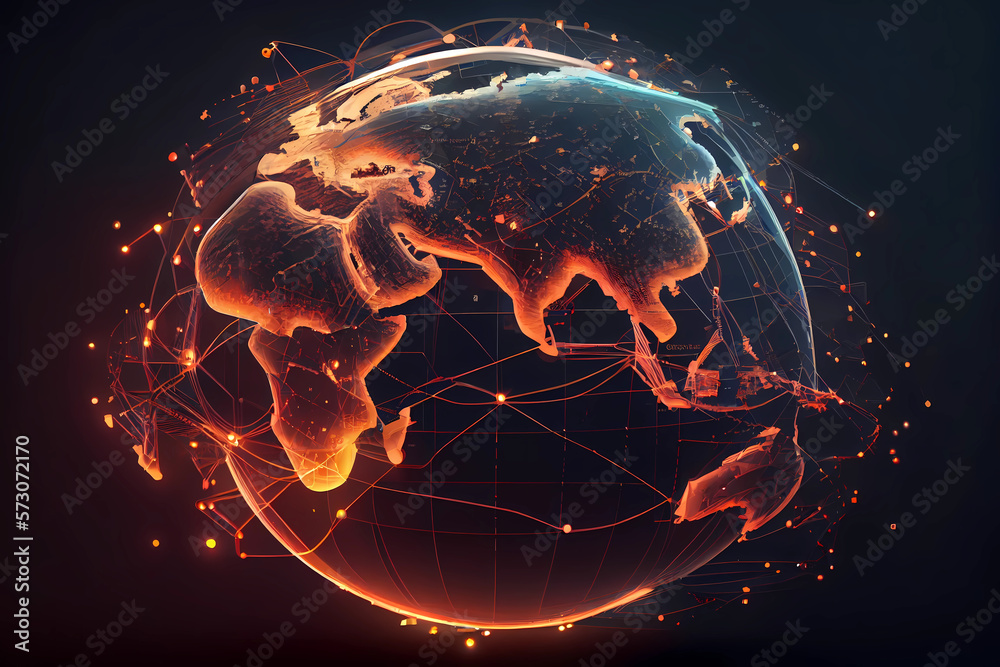 3D render global network connection illustration. World map point and ...