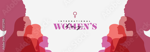 International Women's day diverse people profile transparent silhouette banner