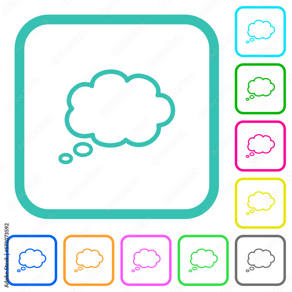 Single oval thought cloud outline vivid colored flat icons