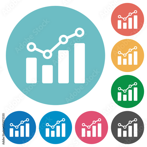 Bar graph with circles and lines flat round icons