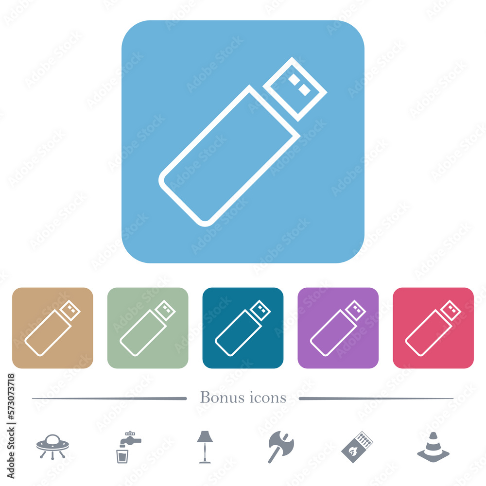 Pendrive outline flat icons on color rounded square backgrounds Pendrive outline flat icons on color rounded square backgrounds