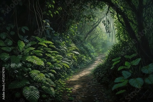 Fairy Tale Path in Lush Amazonian Forest  generative ai