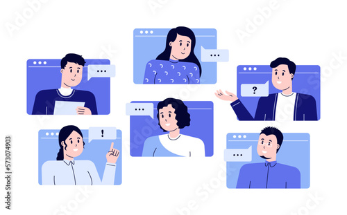 Conference Call with Business Team Online. Virtual Remote Work Vector Illustration.
