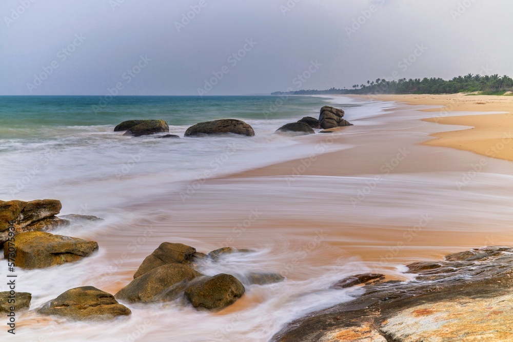 scenic view over the popular Beach Sri Lanka with stormy sea