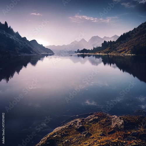 Colorful summer view of Fusine lake. Bright morning scene of Julian Alps with Mangart peak on background, Province of Udine, Italy, Europe. Travel concept background.