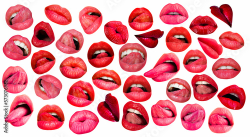 Quadro su tela Set of female lips on white isolated background, clipping path