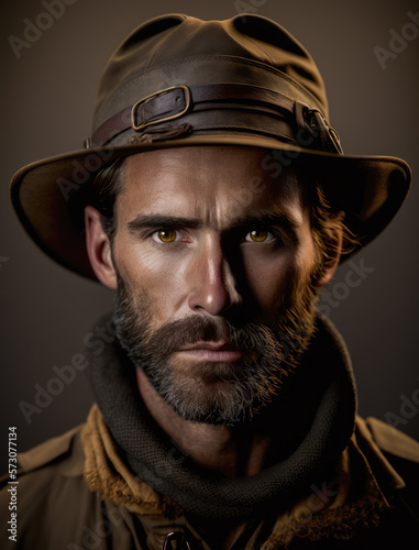 Safari Man Portrait, Male Explorer