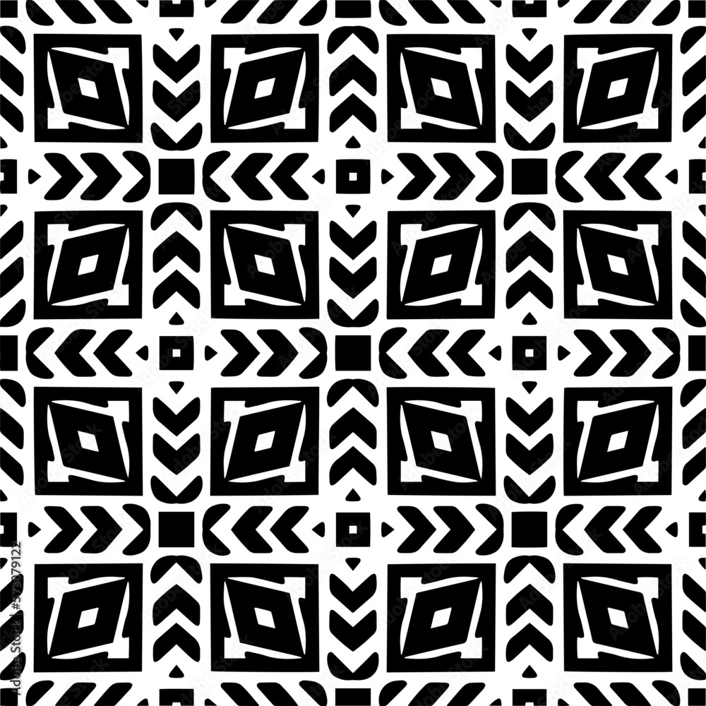 Vector geometric seamless pattern. Minimal ornamental background with abstract shapes. Black and white texture. Simple abstract ornament background. Dark repeat design for decor, fabric, cloth.