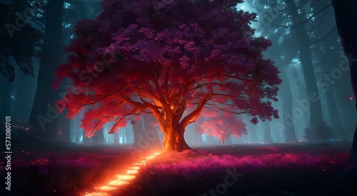 Mysterious magical trees in misty forest [AI Generated] © Jefferson