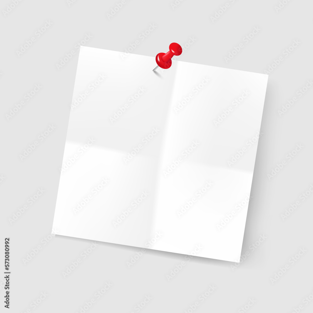 Realistic Blank Sheet with Red Pushpin - Minimalist Office Concept.Vector Realistic Blank Sheet with Red Pushpin - Minimalist Office Concept.Vector