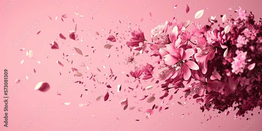 Pink flowers on a light pink background. Abstract petals and floral wallpaper. Cherry blossoms. Pink flowers on a light pink background. Abstract petals and floral wallpaper. Cherry blossoms.