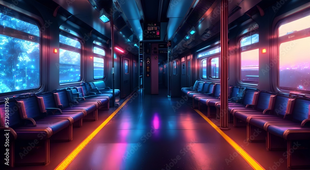 Modern subway interior with seats [AI Generated]