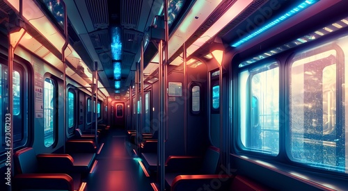 Modern subway interior with seats [AI Generated]