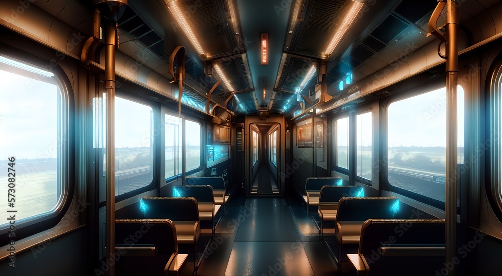 Modern subway interior with seats [AI Generated]