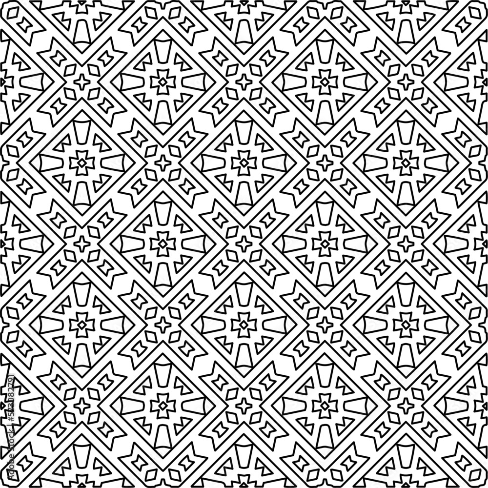 Monochrome ornamental texture with smooth linear shapes, zigzag lines, lace pattern.Abstract geometric black and white pattern for web page, textures, card, poster, fabric, textile. Monochrome ornamental texture with smooth linear shapes, zigzag lines, lace pattern.Abstract geometric black and white pattern for web page, textures, card, poster, fabric, textile.