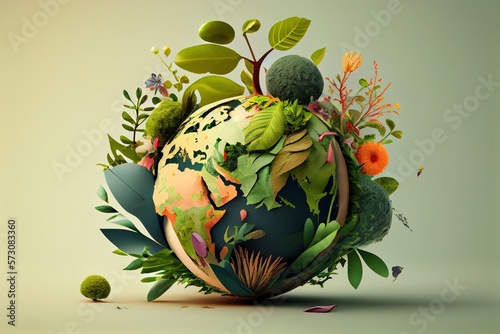 World Environment And Mother Earth Day Concept With Globe And Eco Friendly Enviroment. Generative AI