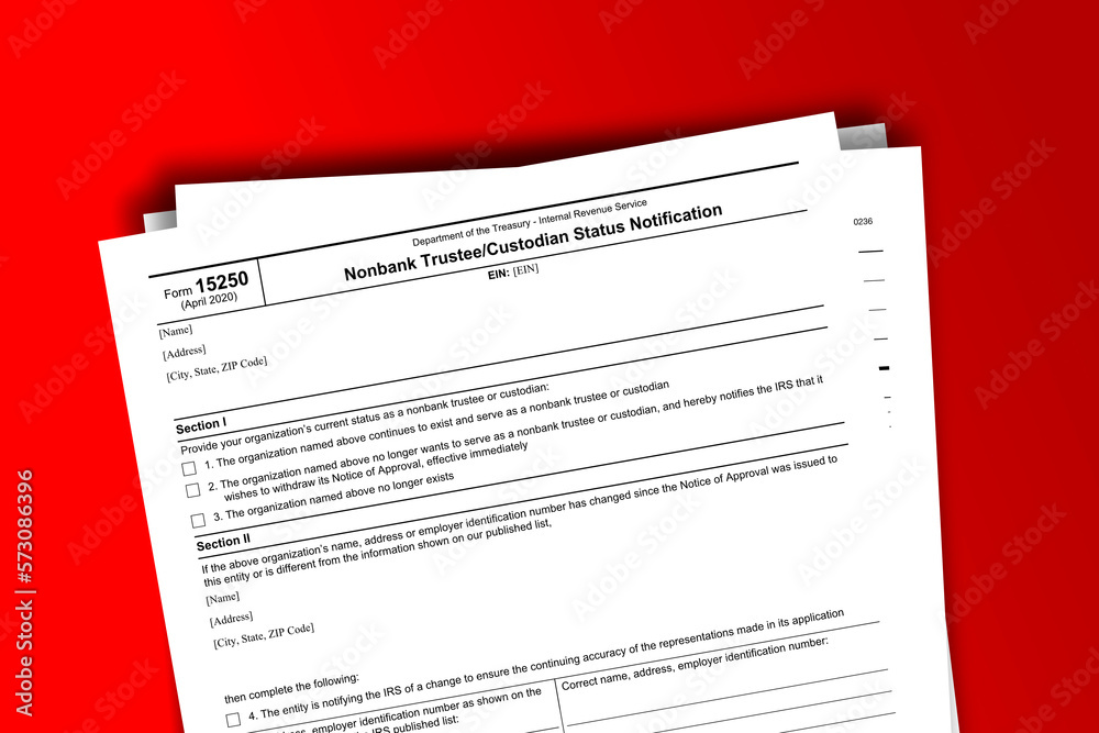 Fototapeta premium Form 15250 documentation published IRS USA 04.13.2020. American tax document on colored