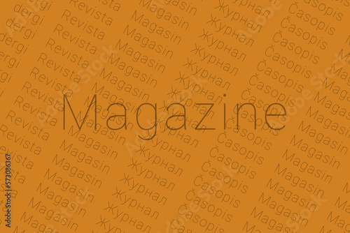 Word Magazine in languages of world. Logo Magazine on Ocher color