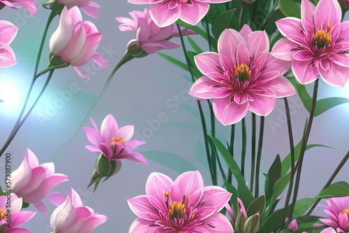Seamless flowers pattern painting with trendy colors. Print Design, generative ai, perfect for interior, furniture and fashion.