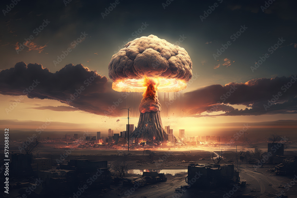 Third world war concept with nuclear giant bombs and chemical weapon