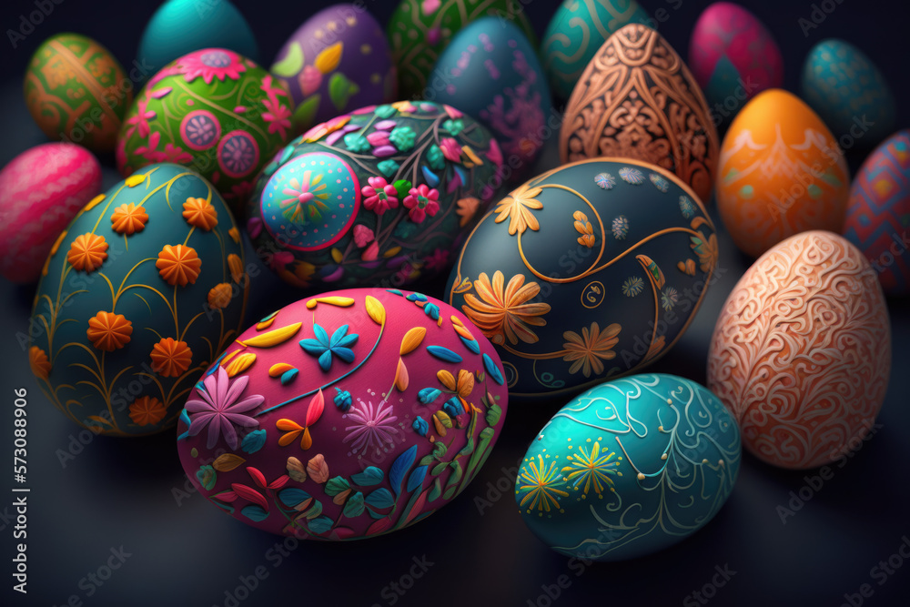 easter eggs, colored painted eggs, elegant and fancy paints generative ai easter eggs, colored painted eggs, elegant and fancy paints generative ai