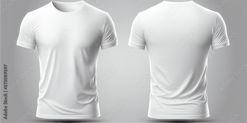 white t shirt template, front and back, white background, 3d tshirt mockup  with shadows, generative ai ilustración de Stock | Adobe Stock