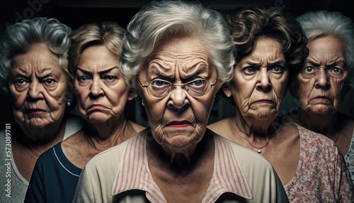 Very angry senior women. Portrait created with Generative AI photo