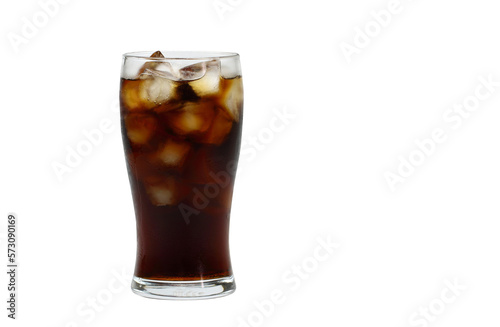 Cola in glass with ice on transparent background. 