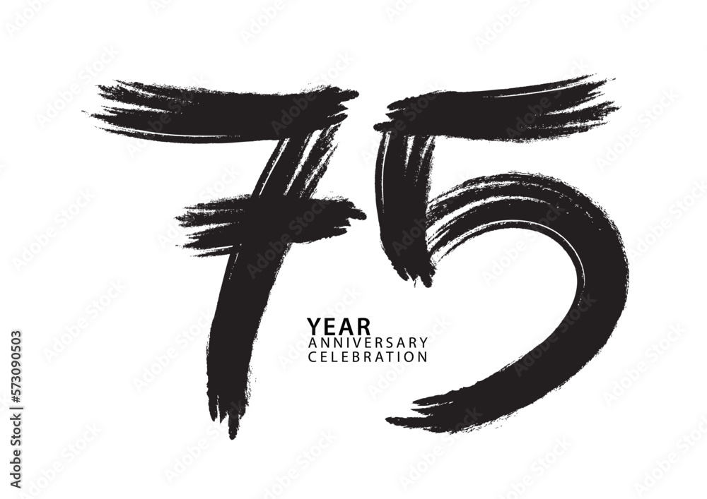 75 year anniversary celebration logotype black paintbrush vector, 75 ...