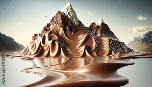 Fotografia melting chocolate mountain Generative AI