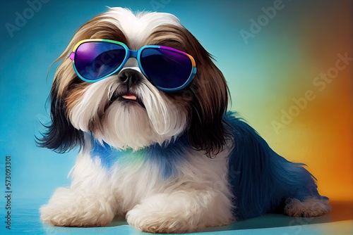 Portrait of Shih Tzu wears sunglasses © 3DArt