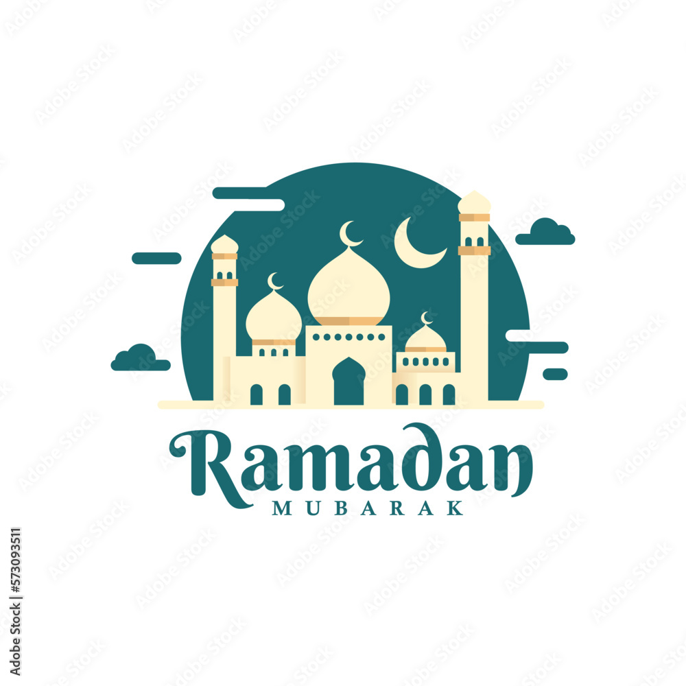 Islamic ramadan flat logo design. Mosque flat style illustration
