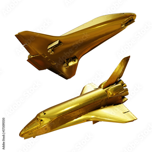 Fototapeta Naklejka Na Ścianę i Meble -  3d rendering gold golden spaceship space shuttle perspective view