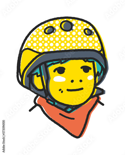 自転車用ヘルメットをかぶった笑顔の幼い子ども　イラスト素材		
