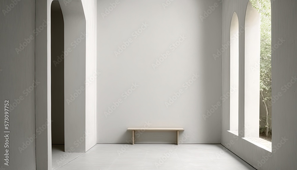 Empty room interior background natural light,Interior of modern and minimalist style living room with a copy space, frame mockup on wall for artwork, photo, painting or presentation,Generative AI