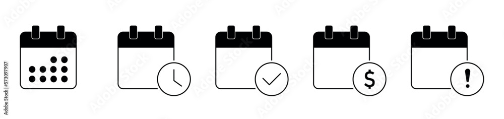 Calendar icon. Time management. Calendar planner icon collection. Reminder organizer event signs. Notification icon. Stock vector. Set of calendar symbols. Isolated transparent Calendar icon. Time management. Calendar planner icon collection. Reminder organizer event signs. Notification icon. Stock vector. Set of calendar symbols. Isolated transparent