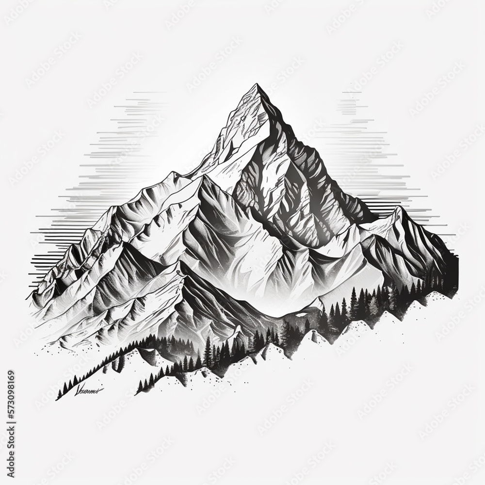 mountain range lineart white background