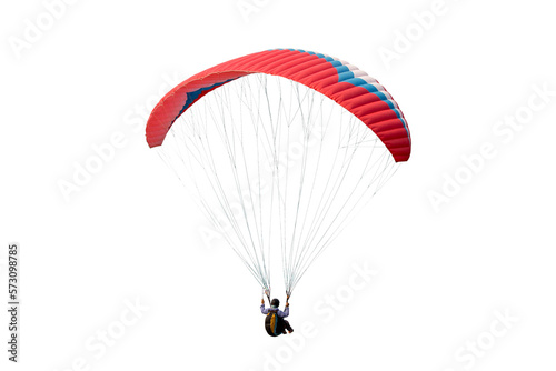 The sportsman flying on a paraglider. isolated on transparent background with clipping path. Beautiful paraglider in flight  with clipping path and alpha channel. for both printing and web pages. 
 photo