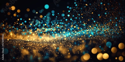 background of abstract glitter lights gold blue and black - generative ai