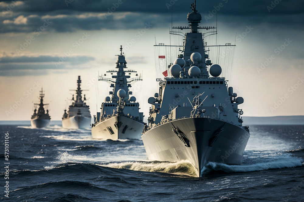Photo & Art Print A line of modern military naval battleships 