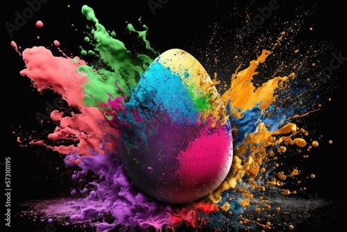 Easter egg colorful explosion Easter egg paint splash - generative ai