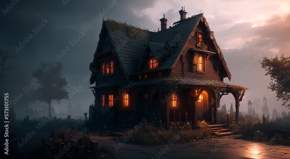 Haunted house at night [AI Generated]