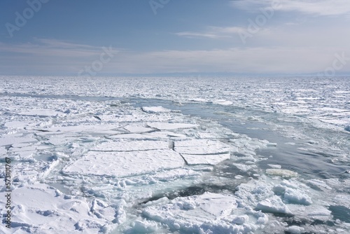 Drift ice in the offing of the Abashiri port, Hokkaido, Japan 